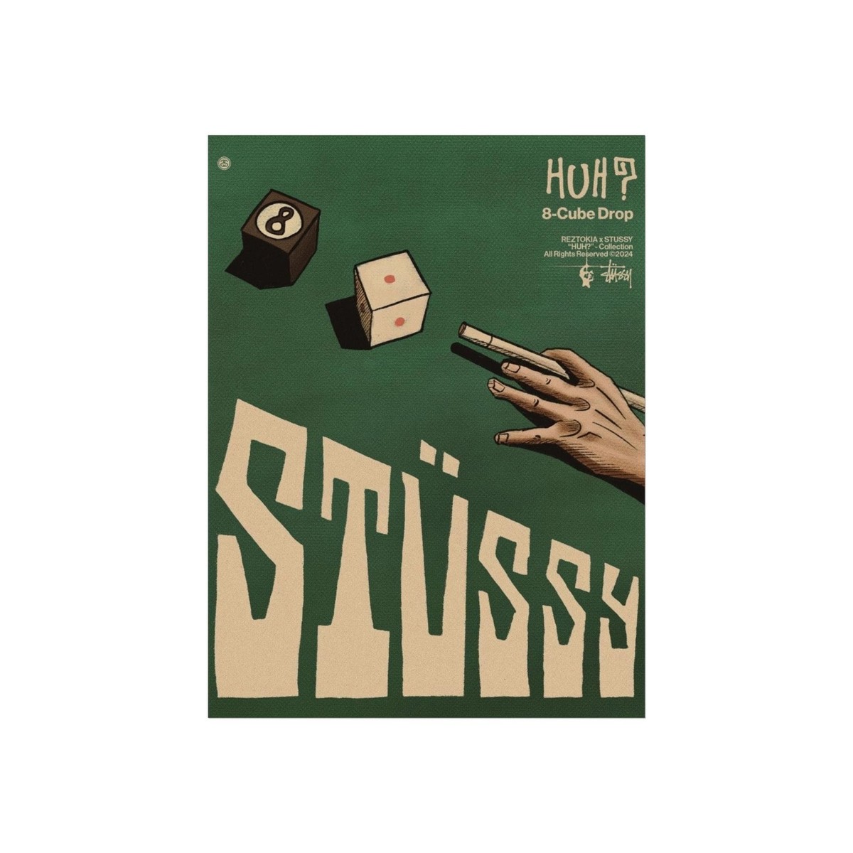 8 Ball Stussy Poster – Vintage Streetwear Snooker Art for