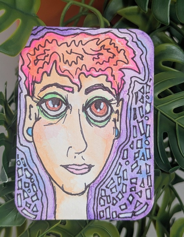 Original ACEO - Beauty Is Not Symmetrical – Surreal Portrait Art Card Mini ATC