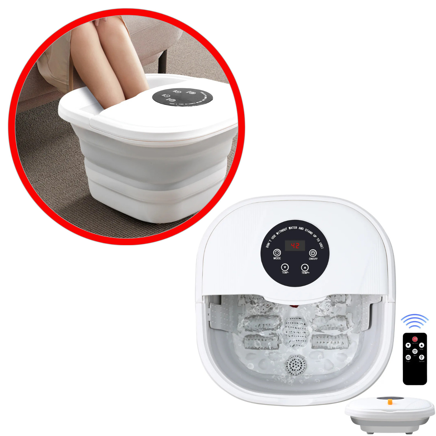 Bain de pieds pliable avec massage vibrant et bulles pour soulager les jambes