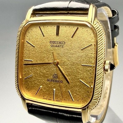 SEIKO Superior Twin Quartz 9681-5000 14K Gold Dress Watch Gold Dial Japan