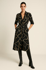 MNG Mango Rayon BAROQUE Jewelry CHAIN Print BELT Oversize SHIRTDRESS DUSTER S M