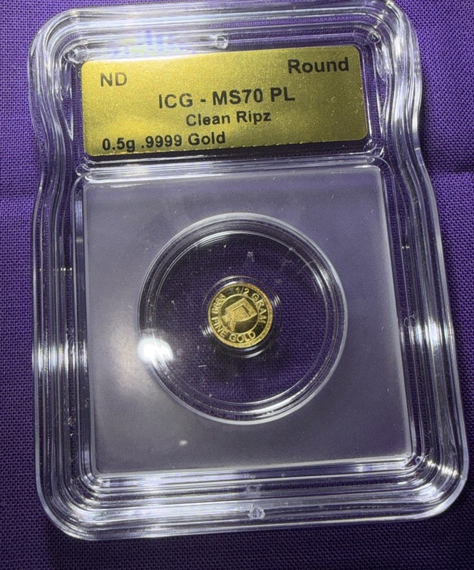 ICG Graded MS70 PL Clean Ripz .5 Gram .999 Fine Gold Coin Round Bullion