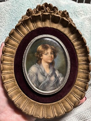 VTG Cameo Creation  Innocence  Jean Batiste Greuze Bubble Glass Ceramic Frame