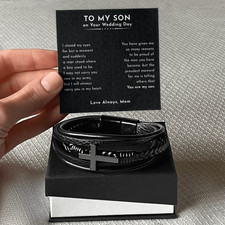 My Son Leather Bracelet Gift Boxed Stainless Steel Cross Wedding Gift From Mom