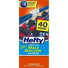 Hefty Slider Freezer Storage Bags, Half Gallon Size, 40 Count