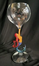 VTG 2003 Red Haired Mermaid Blown Glass Wine Goblet Signed Milon Townsend MINT