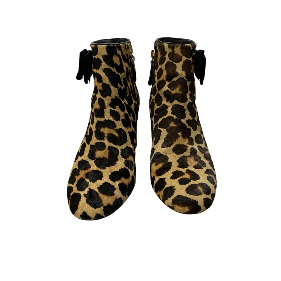 Botas de tacón Kate Spade Holly pelo de becerro estampado de leopardo botines 8,5 lazo de terciopelo Foto 3 de 4