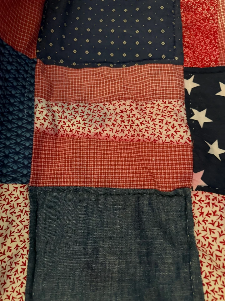 Red White Blue AMERICANA Farmhouse Quilt Full/Queen 86 x 86 - Image 3 of 4