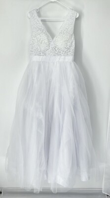 June bridals NWT white tulle dress Lace Sleeveless Womens Custom See Measurement
