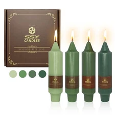 Mini Taper Candle 5" Green Gradient Short Dripless 4 Pack 7D4PC Party