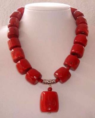 New Amazing Red Cylinder Coral Gemstone Necklace 18" AAA 2019 New Amazing Red Cylinder Coral Gemstone Necklace 18" AAA 2019