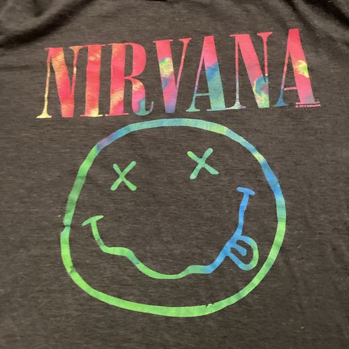 NIRVANA Neon Tie-Dye Smiley Face – Grau/Schwarzes T-Shirt, Größe M - Bild 2 von 3