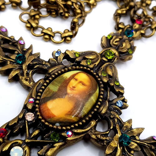 Michal Negrin NEW Cross Necklace Swarovski crystals HUGE oversized Mona Lisa - Picture 5 of 7