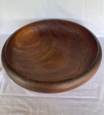 Early Primitive Huge Footed Wooden Bowl  Hand Turned 16 1/2 Inch