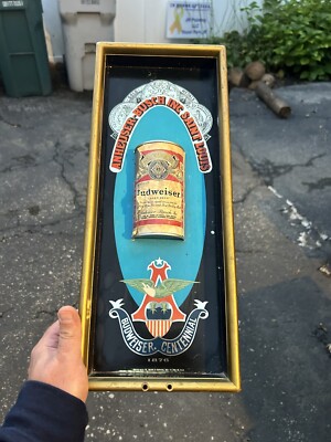 VTG Budweiser Centennial 12oz Can Plastic Display Sign 7 x17  Bar Mancave