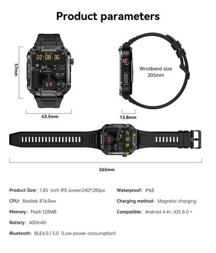 MEVADEN 1.85" Military Smart Watch Men Bluetooth Call IP68 Fitness Android iOS - 第 24/27 張圖片