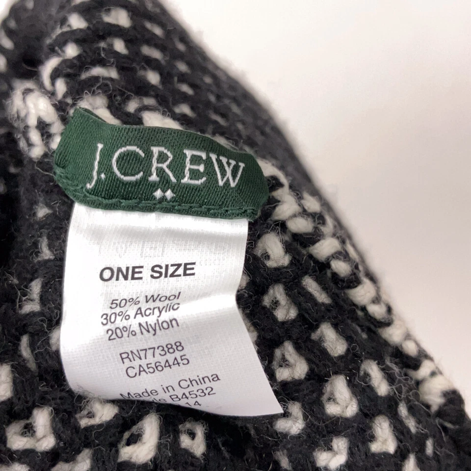 J. Sombrero de invierno Crew blanco negro mezcla de lana patrón Morre Pom Pom Foto 4 de 4