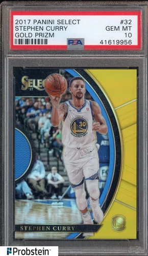 2017 Select Gold Prizm #32 Stephen Curry Warriors 5/10 PSA 10 GEM MINT