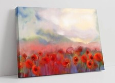 PRETTY POPPY FIELD BLUR EFFECT FLORAL FRAMED CANVAS WALL ART PICTURE PRINT