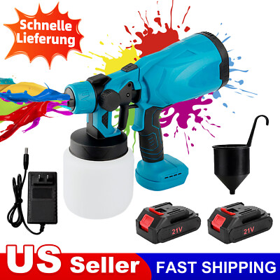 High Pressure Cordless Paint Sprayer Electric Airless HVLP Spray Gun w/2 Battery