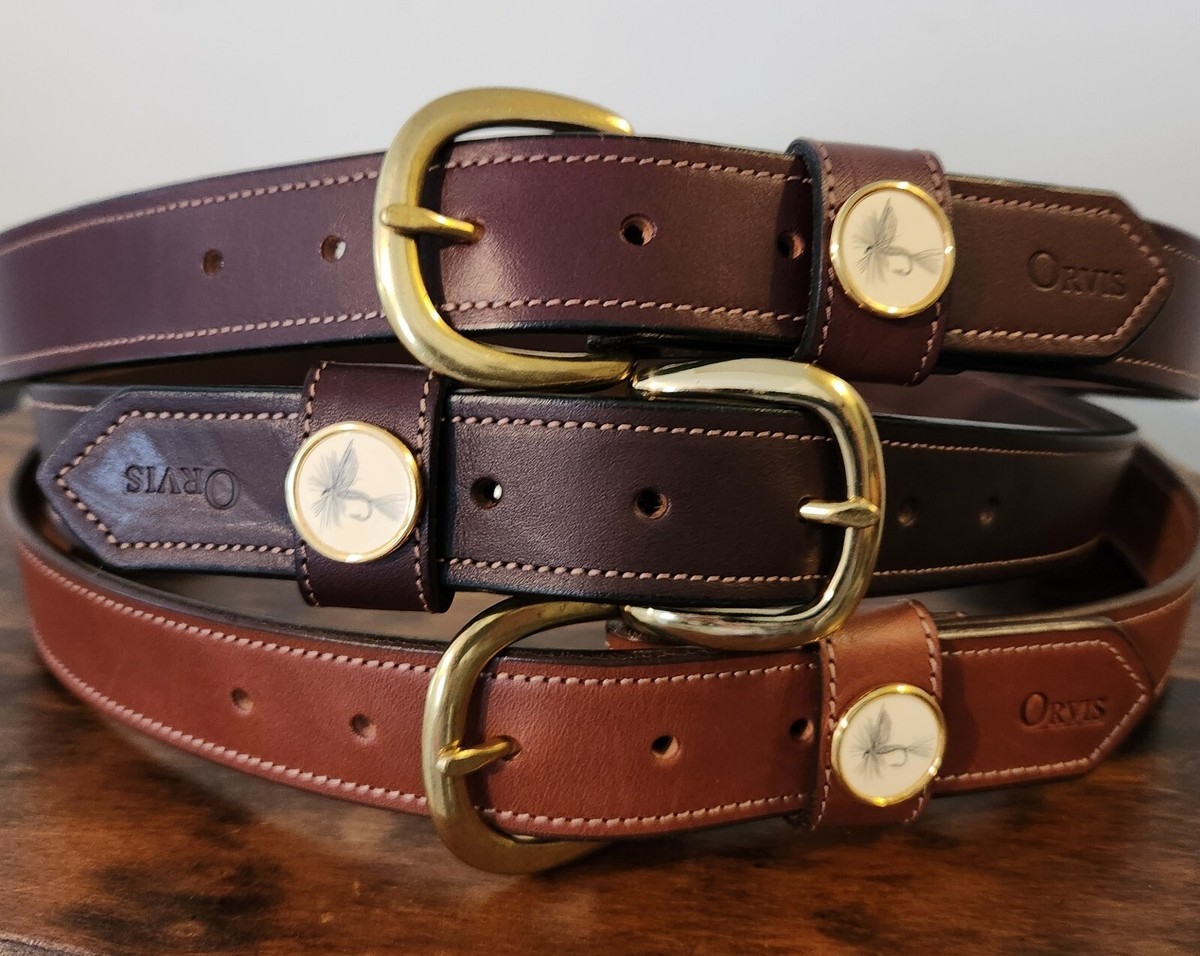 Orvis English Bridle Leather Belt 34 Brass Buckle Fly  display picture 2