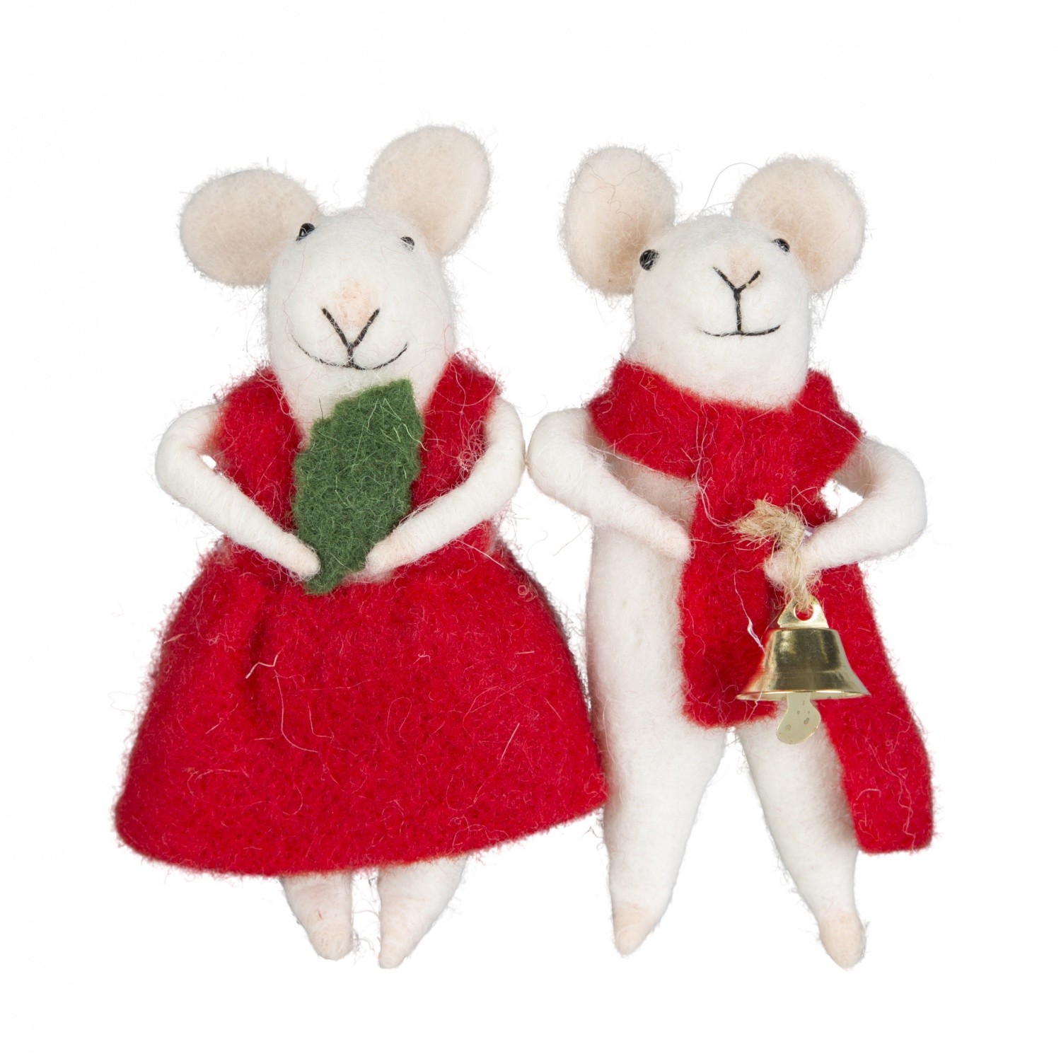 Set of 2 Felt Novelty Mice Christmas Tree Decorations - Set 2 Novelty Xmas Mice