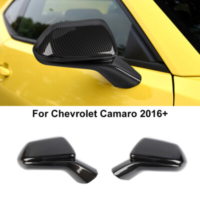2x Carbon Fiber Door Rear View Mirrors Cover Trim Shells For Chevy Camaro 2016+