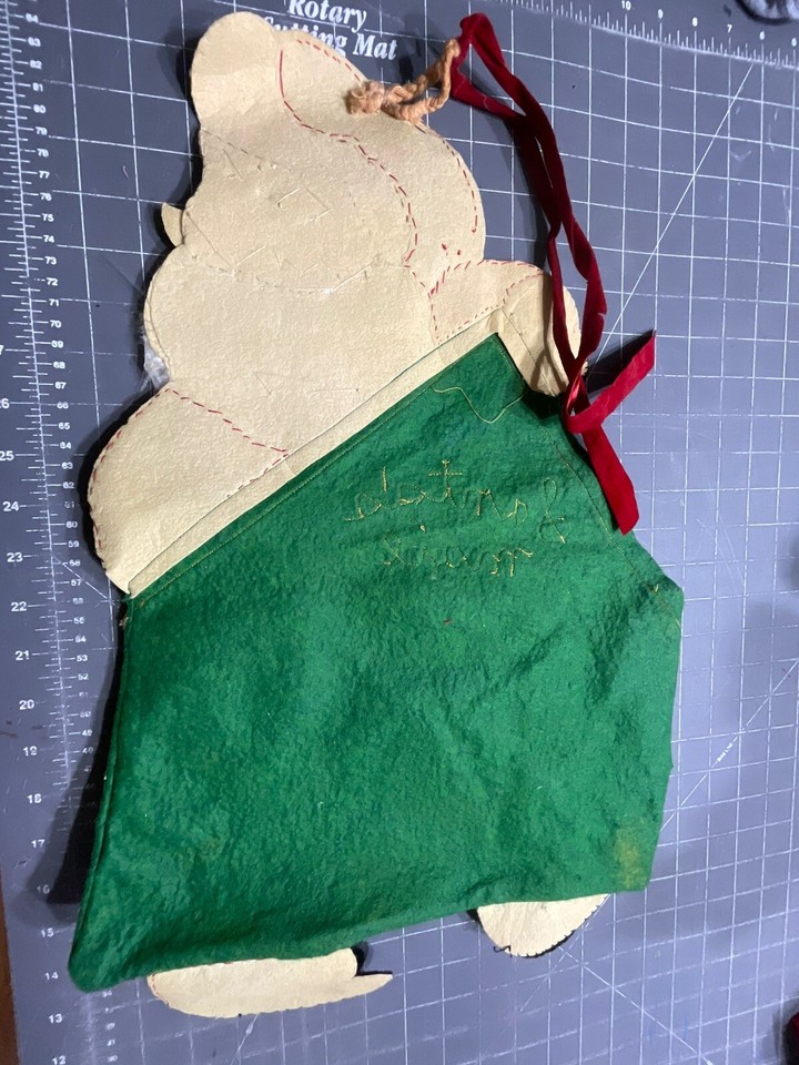 VTG SANTA'S MAIL BAG Card Holder Christmas Felt Sequins Wall Hanging