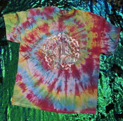 XL  Handmade Tie Dye Rainbows Swirl Spirals Mandala Purple Textile Foiled Design