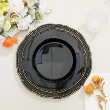 10 Round 9" Disposable Plastic DINNER PLATES Gold Scalloped Trim Party Events