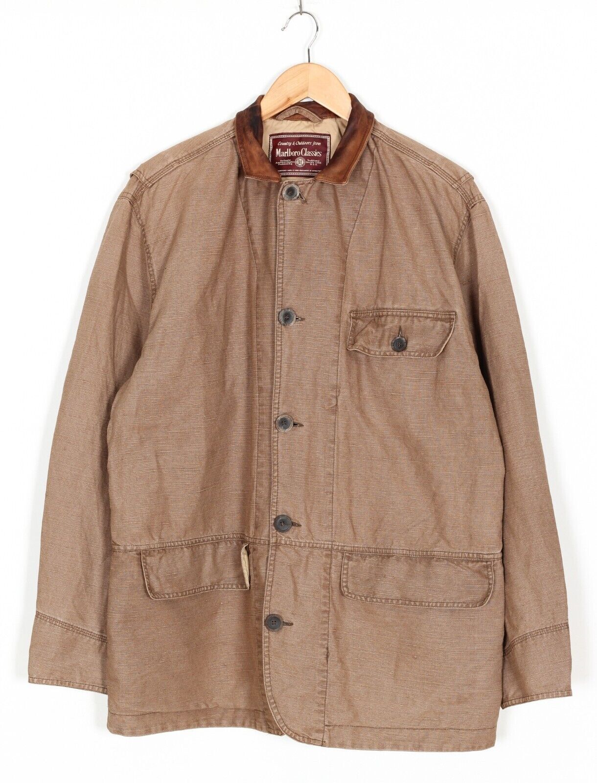 MARLBORO CLASSICS Leather Collar Linen Cotton Jacket Men Size EU 