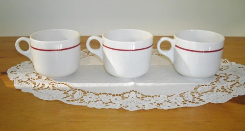 Vintage Syracuse China Restaurant Red Stripe Coffee Mugs ~ Set of 3 ~