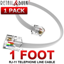 1 Foot Short Telephone Cable RJ11 6P4C 12 Inch Phone Line Cord, White