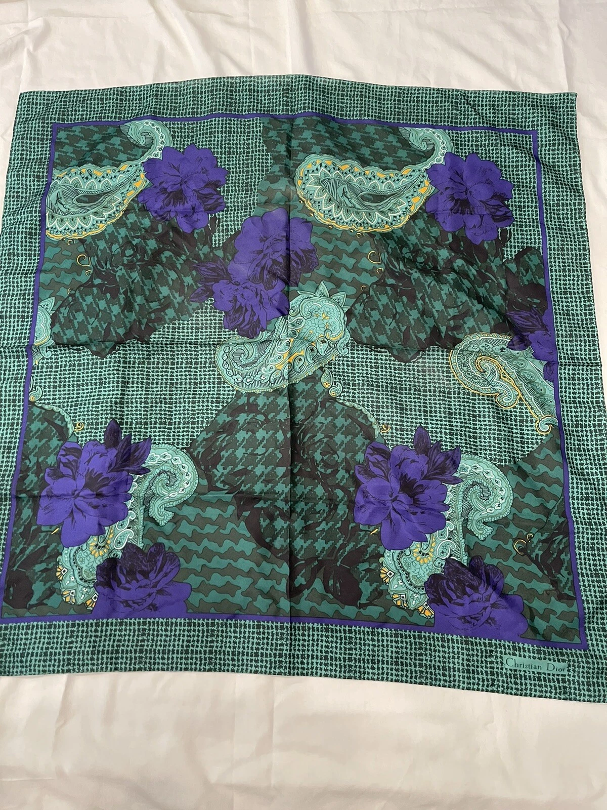 Écharpe vintage années 80 Christian DIOR 100 % soie Echarpes Paisley Floral Foulard Corée