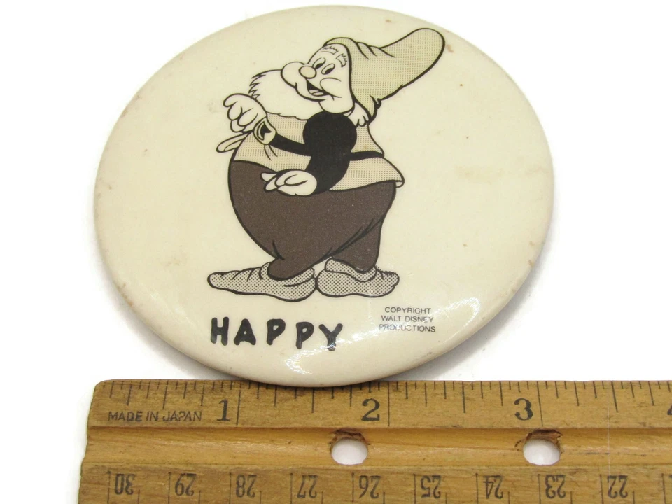 Белоснежка счастливый карлик Pin кнопка Disney большой винтажный - Изображение 4 из 4