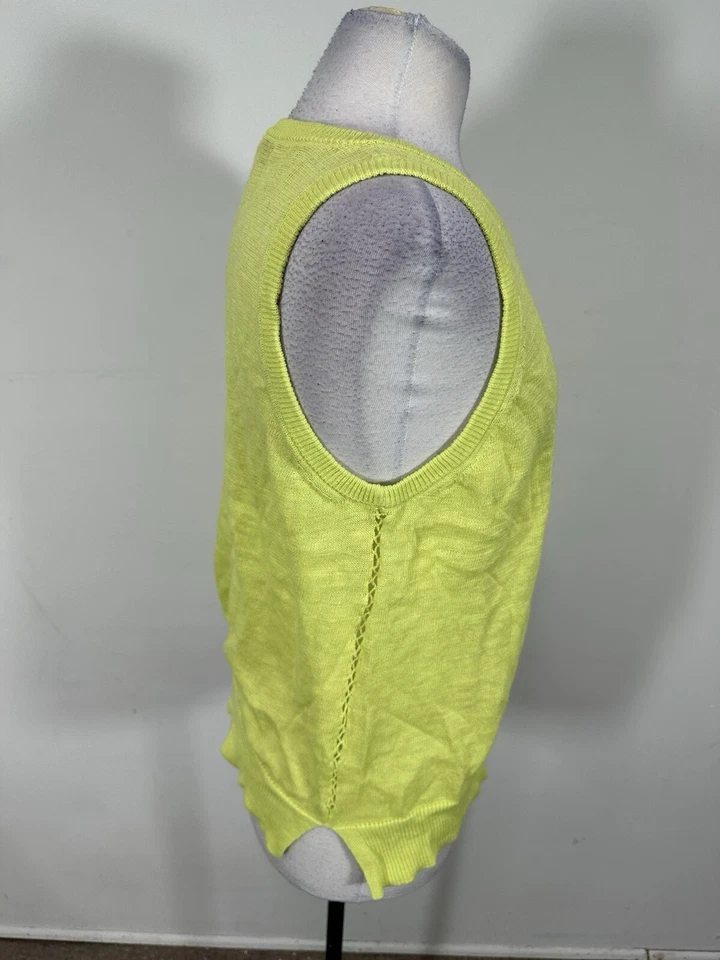 Camiseta sin mangas blanca Warren para mujer color amarillo neón mezcla de lino con ribete de ganchillo talla L Foto 3 de 4