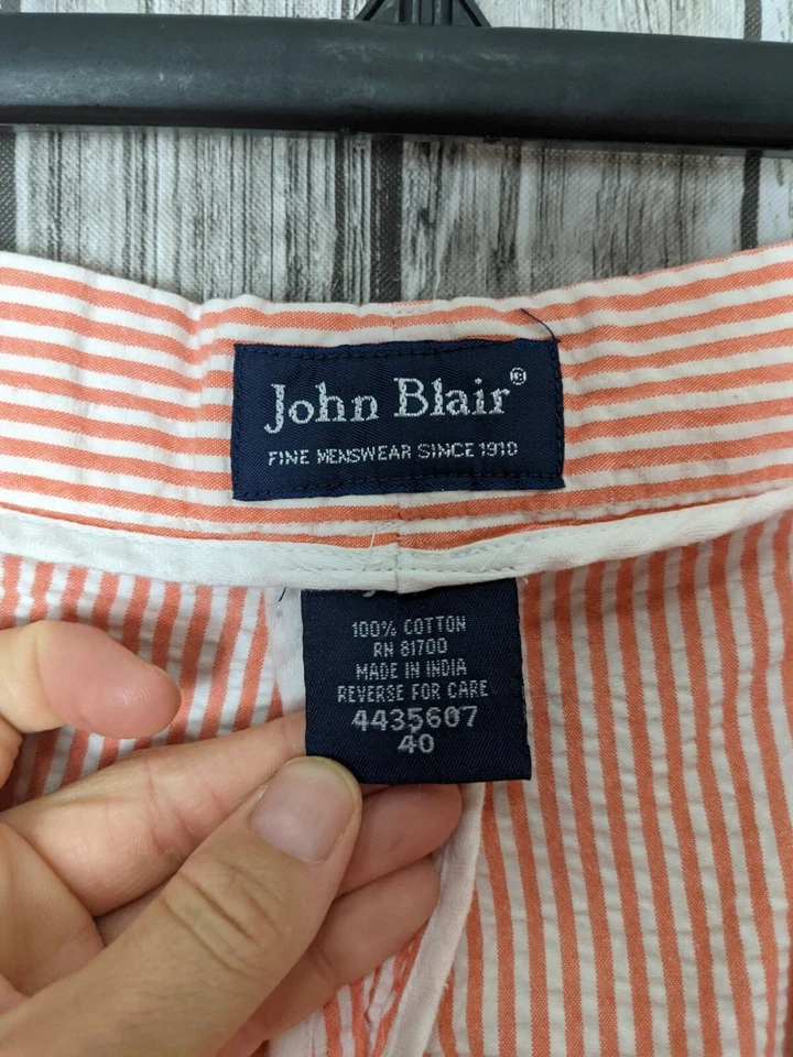 Pantalones Cortos John Blair Para Hombres Estilo Seersucker Melocotón y Blanco Talla 40 RN#81700 Foto 4 de 4