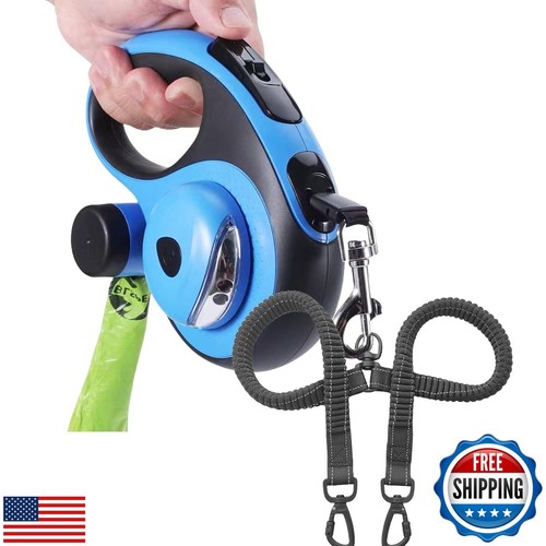 Dual Retractable Dog Leash for 2 Large Dogs (Up to 110 Lbs Each) - Double Hea