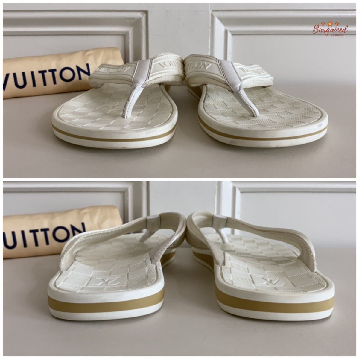 Authentic Louis Vuitton Ivory Damier Line Rubber Flat Flip