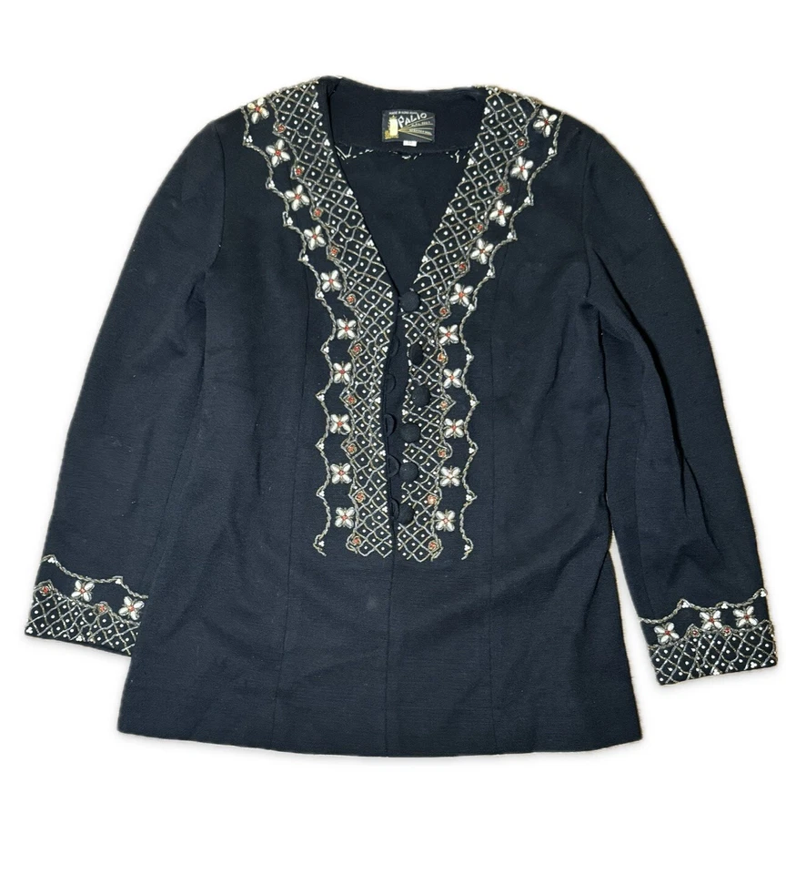 1960’s Vintage Black Woolen Suit Ornate Beading Cardigan and pants size 12 - Image 4 of 4