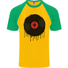 A Dripping Vinyl Record Turntable Decks DJ Mens S/S Baseball T-Shirt