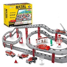 74PCS Construction City Rail for Kids Boys Toys, 6PCS Firefighting Car
