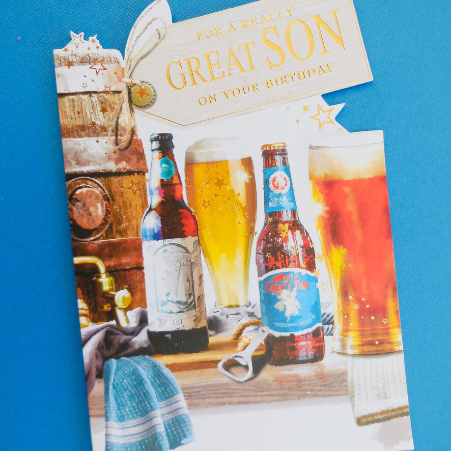 Son Birthday Card Beer Bottle Pint Alcohol Man Men Lad Male Cheers 19x13cm