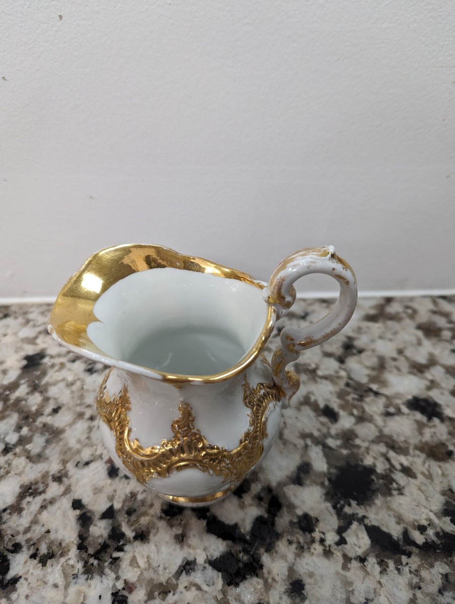 Meissen Antique porcelain cream jug White And Gold Pitcher