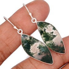 Natural Moss Agate - India 925 Sterling Silver Earrings Jewelry CE50030