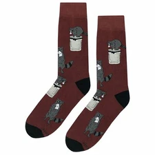 NWT Rustling Raccoon Dress Socks Novelty Men 8-12 Dark Red Crazy Fun Sockfly