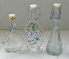 3 Miniature Mini Bottles With Swing Top Clear Glass Mix inches 1 Hand Painted