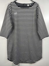 Gap Women’s Dress Gray White Stripe Short 3/4 Sleeve Zip Back Size XL 23x37