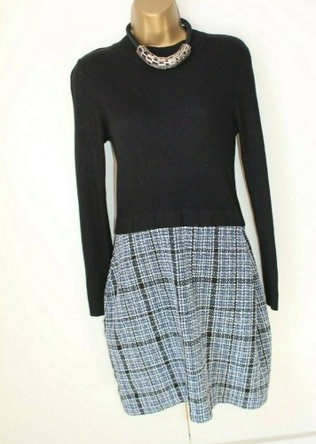 Lipsy 2 in1 Black Jumper Dress 16 UK Long Sleeve Check Blue Winter Knitted Tweed - Picture 3 of 15