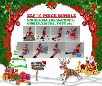 10 x Elfe Weihnachten Requisiten Zubehör Aktivitäten Spiele Ideen Kit Konvolut Spielzeug Regal